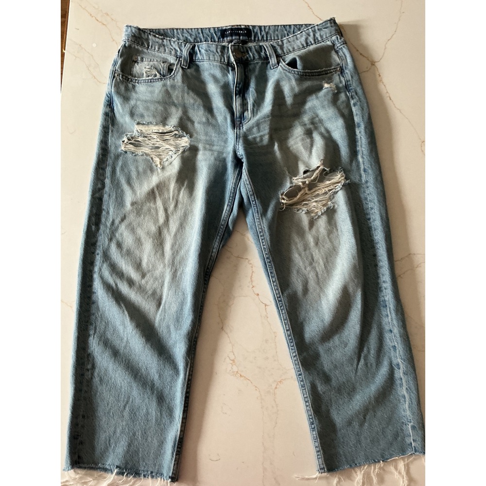 Aeropostale Low Rise Baggy Crop Jeans Light Wash Distressed 12 Reg
